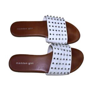 Steve Madden Farrin White Spiked Slip-On Sandals Size 8